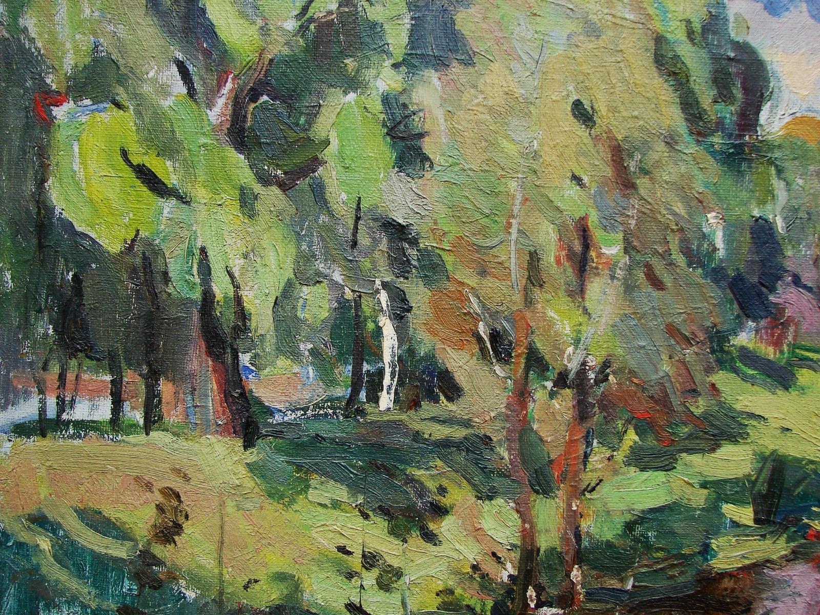 Ukrainian Soviet USSR Oil Painting landscape impressionism river forest trees