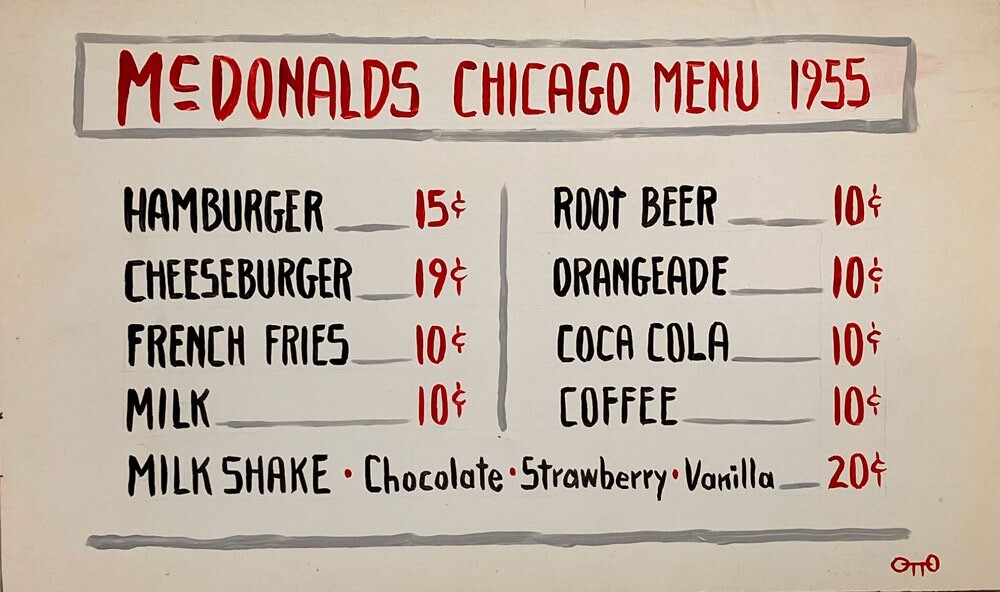 McDONALDS 1955 MENU – 15¢ BURGERS – Menu by OTTO SCHNEIDER
