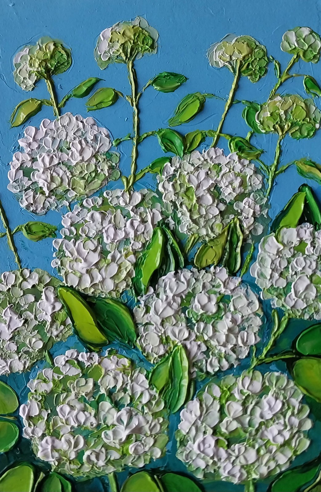 Framed White Hydrangea Blossoms Flowers Art 4×6” Impasto Oil Painting Original