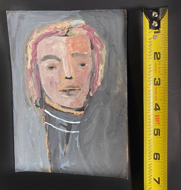 Portrait Painting Original Pink Gray Grungy Naive Woman Wall Art Miz Katie