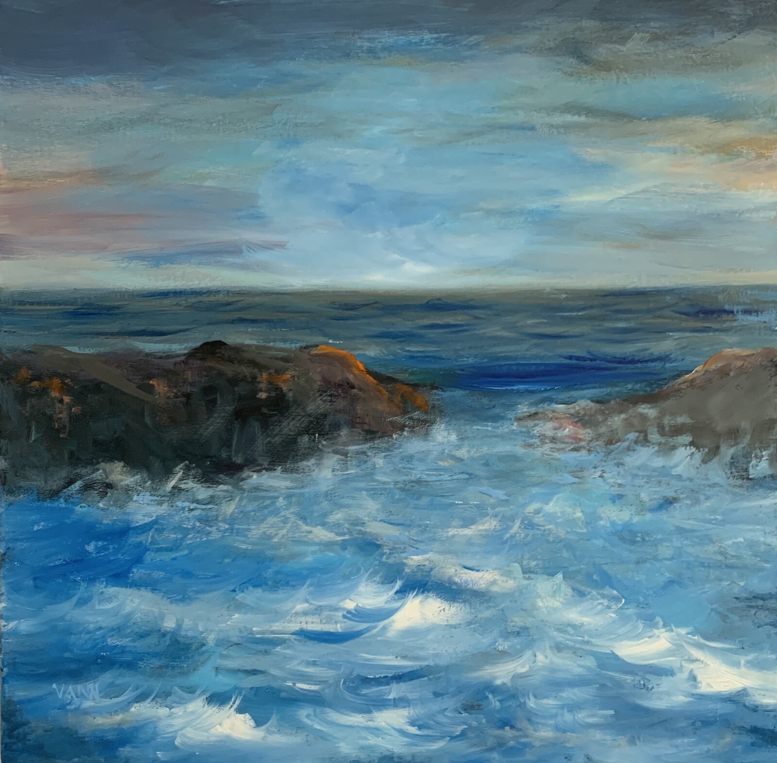 “Ocean Waves” New Oil On Gallery Canvas by Gina Vann XLarge 20” x 20” Unframed