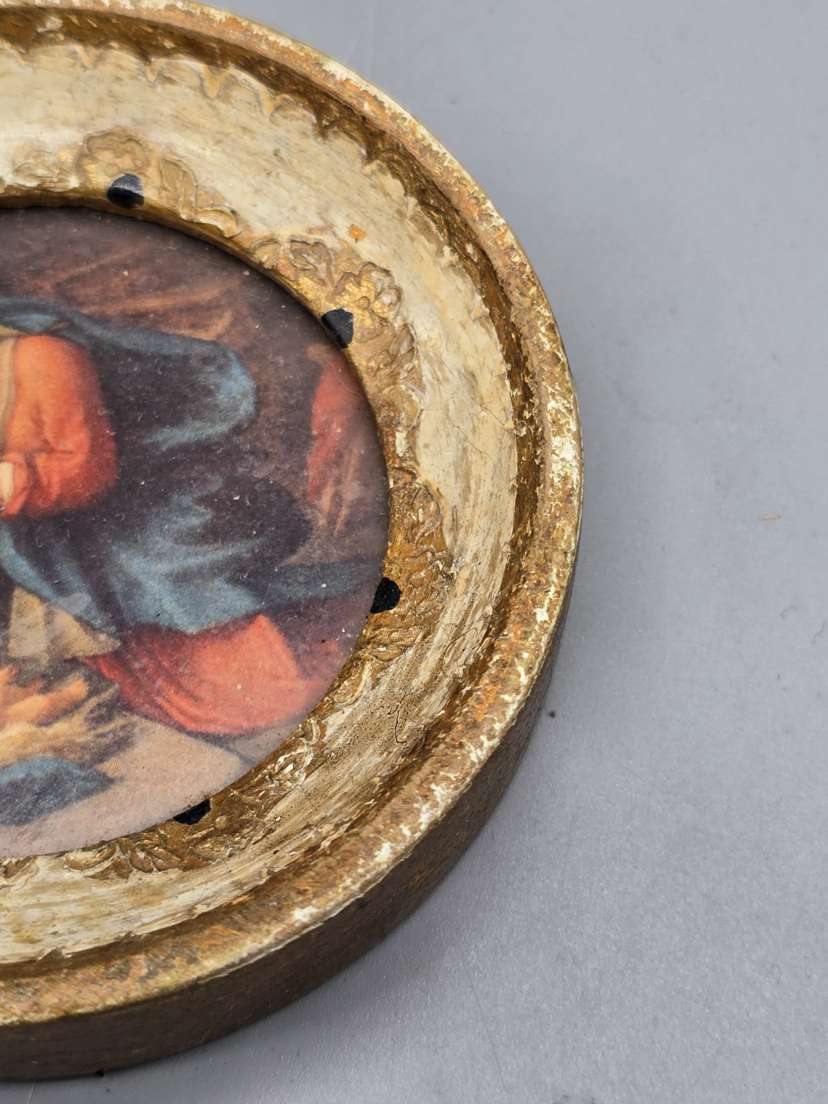 Unique Miniature Framed Art Round Small Italy Mother Mary 3″