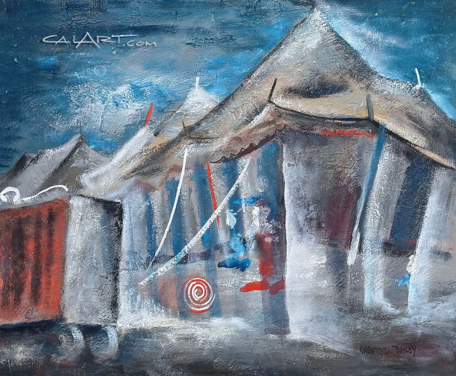 1960s Abstract Expressionist Circus Painting Original Oil Female Laguna Artist