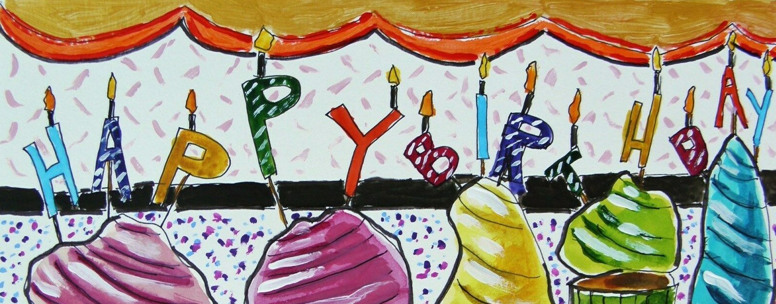 Original Bakery Sketch Cupcakes Birthday Food Watercolor Impressionism