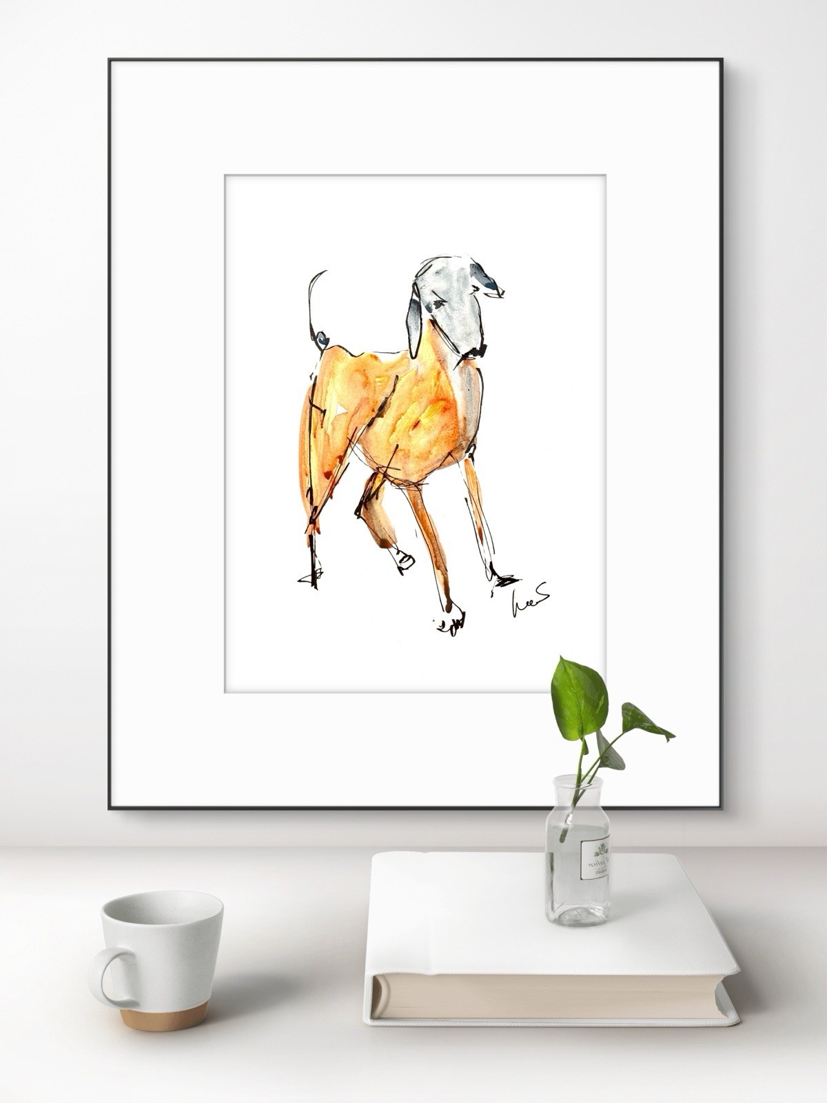 Original Abstract 9X12 Dog Paper Ink Expressionism Handmade Signed Wall Art 23