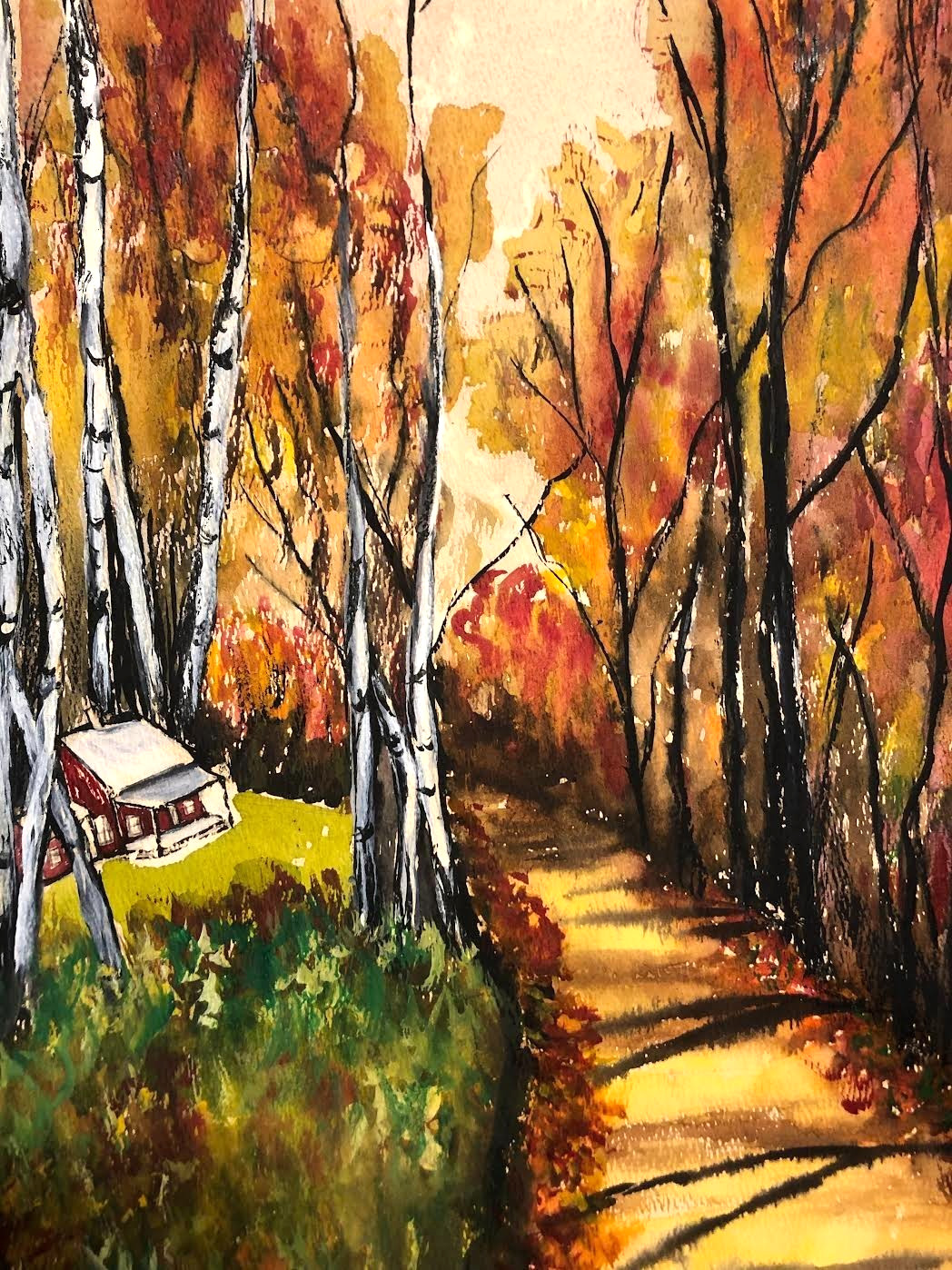 Cabin in the Woods by M Endre Watercolor 16.5″ by 11.5″ Vintage