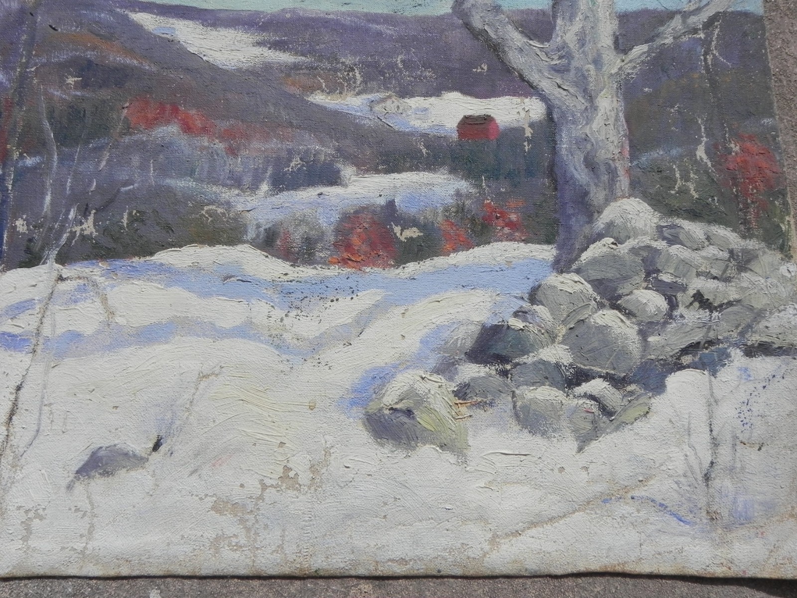 Pair old Connecticut impressionist landscape paintings signed Allen Newton 1927