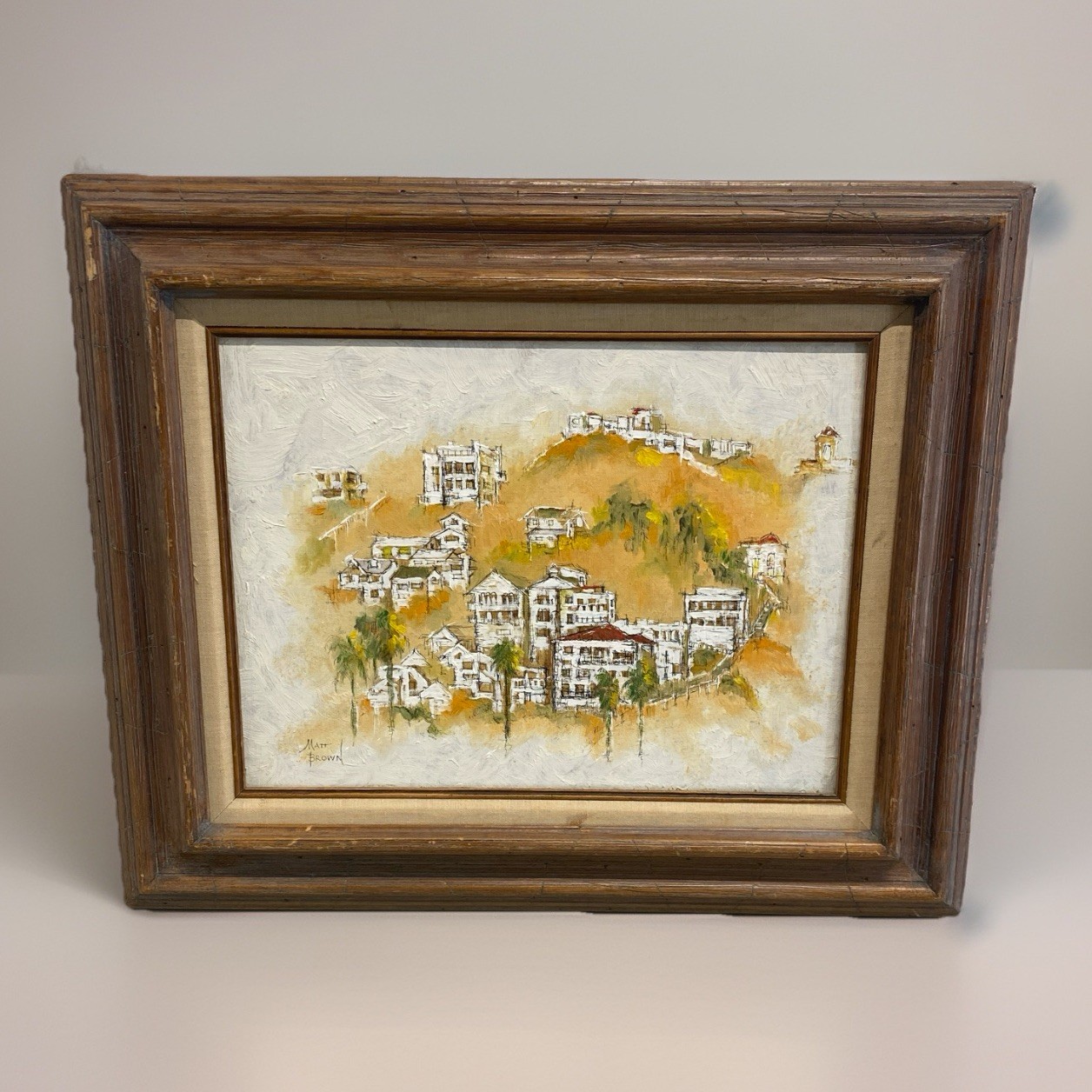 Vintage Catalina Island Original Painting MCM Matt Brown Canvas and Wood Frame