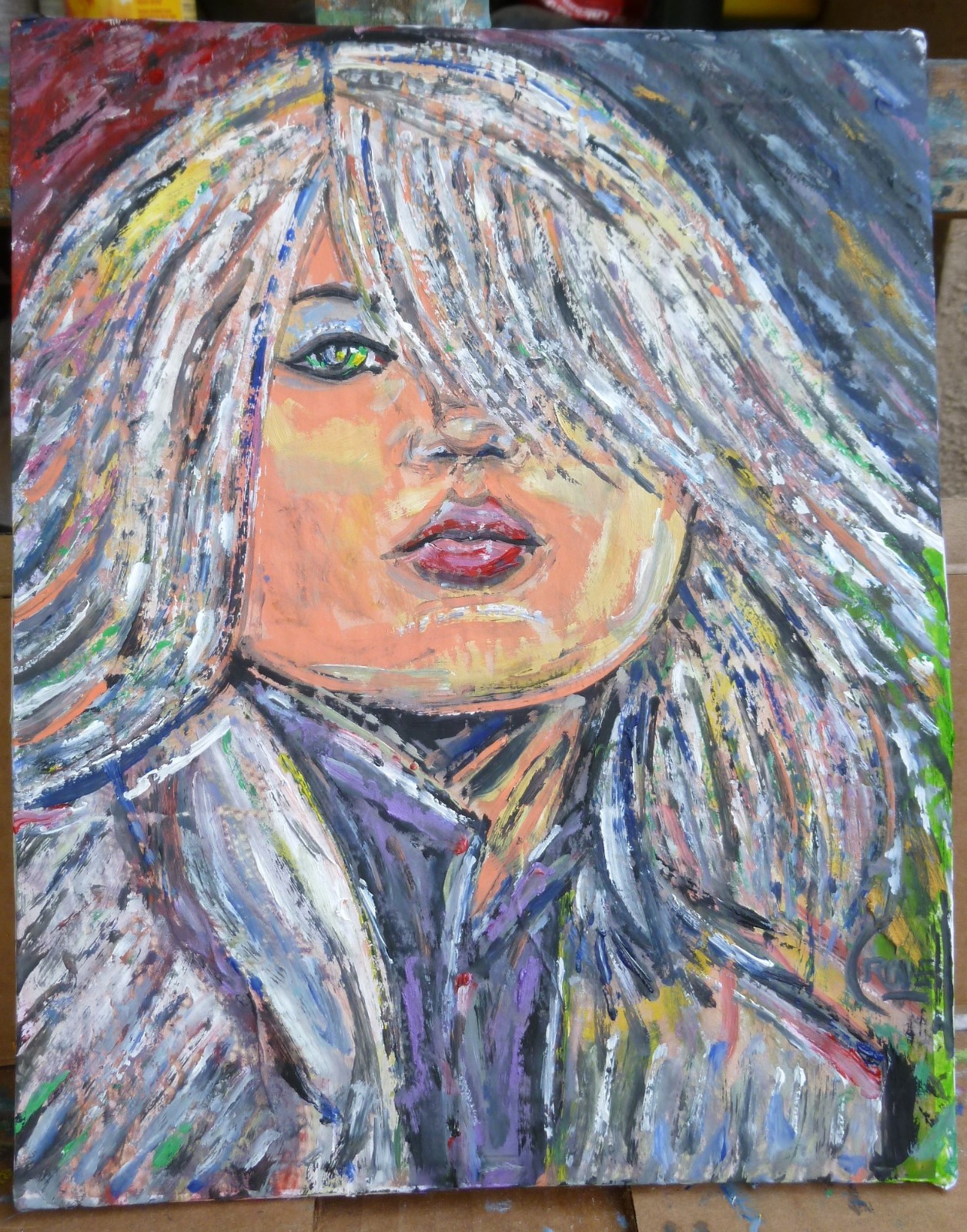 LEAD SINGER OF BLONDIE original 8×10 deborah card panel oil painting by Crowell