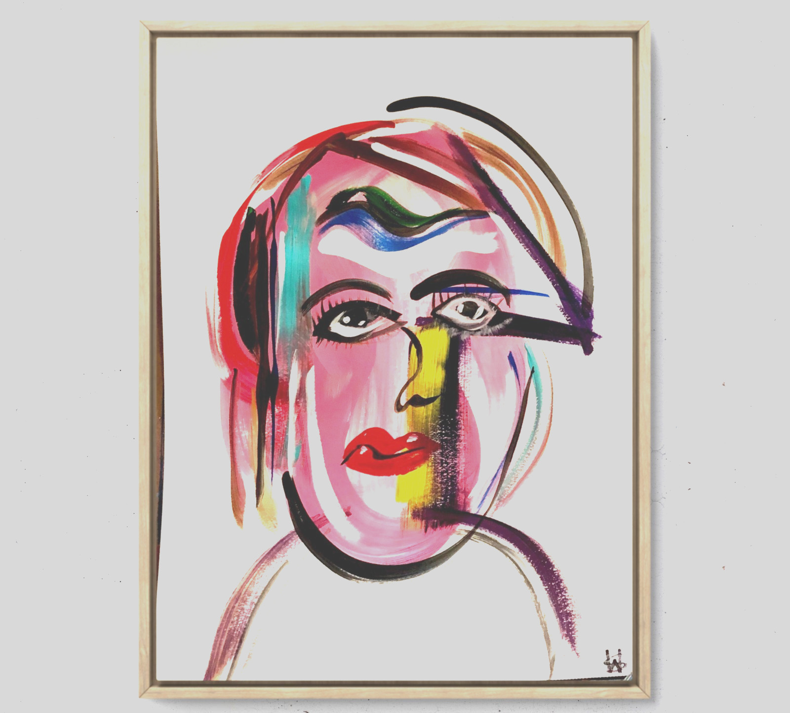 WS original cartoon girl painting 14X11 Gallery Paper modern expressionism art