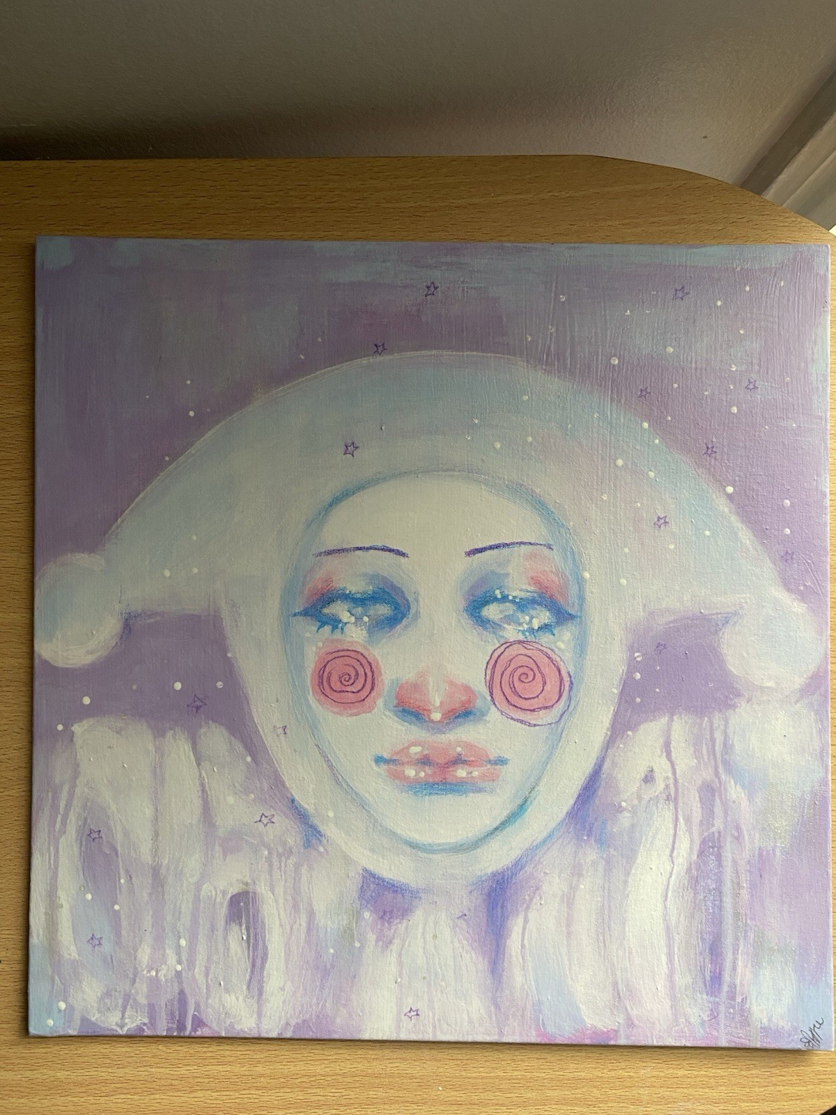 Purple And White Cloud Jester Fantasy Painting On 12×12 Canvas Board