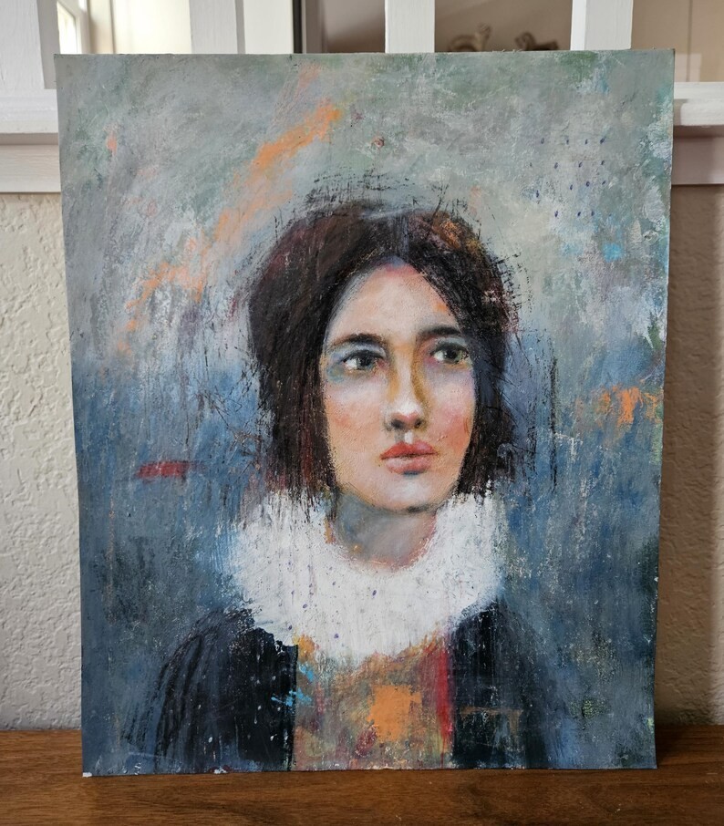 Original Expressionist Painting Art Abstract Woman Face Portrait 17×14