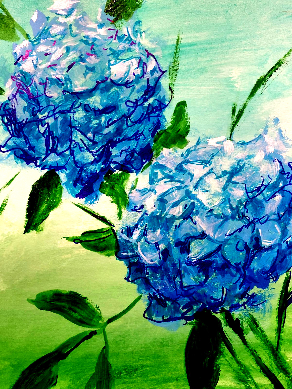 LOVELESS – «BLUE HYDRANGEAS» 11 X 15 acrylic on gallery paper