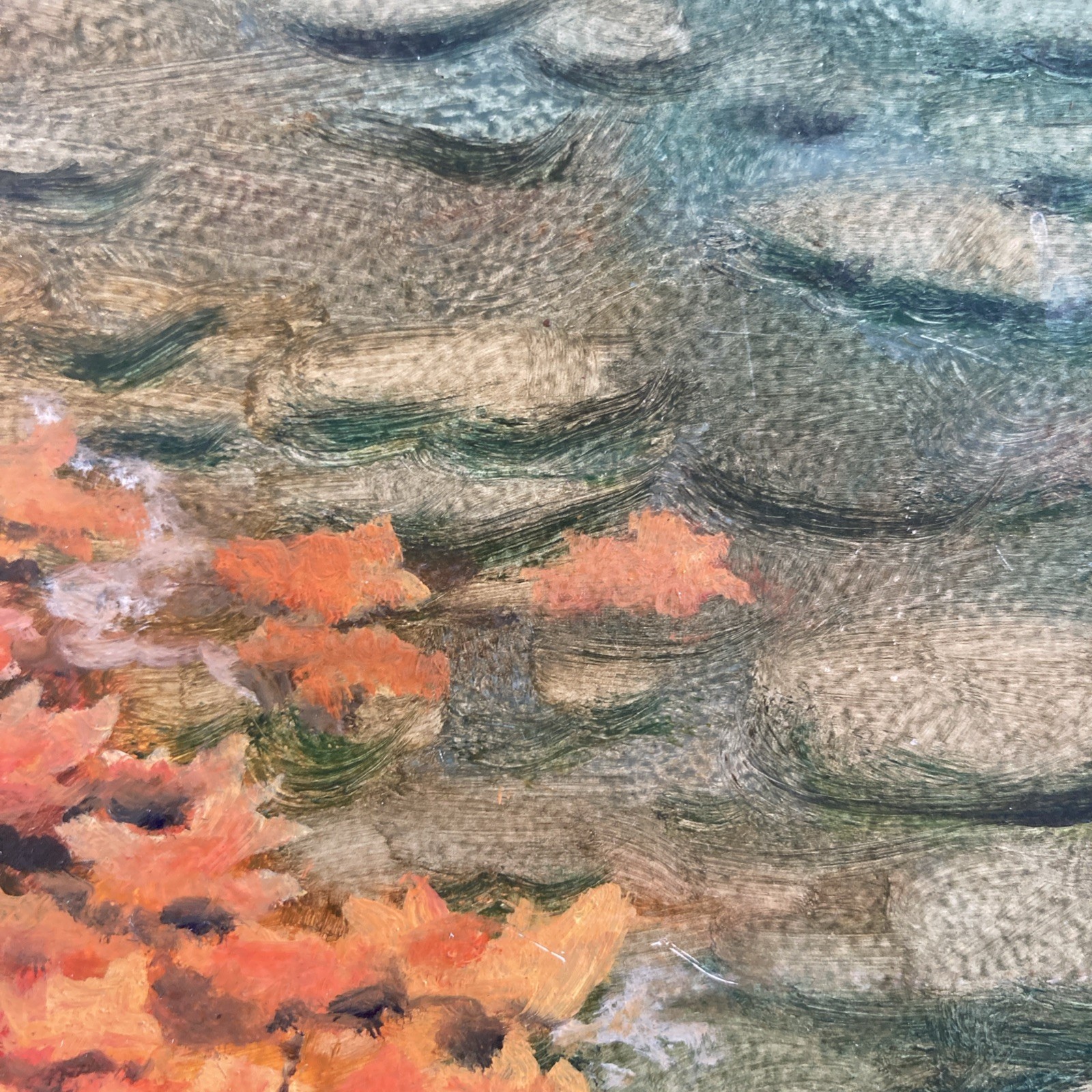 Vintage Original Oil Painting Reflective Forest Pond Fall Leaves Signed 16 X 20