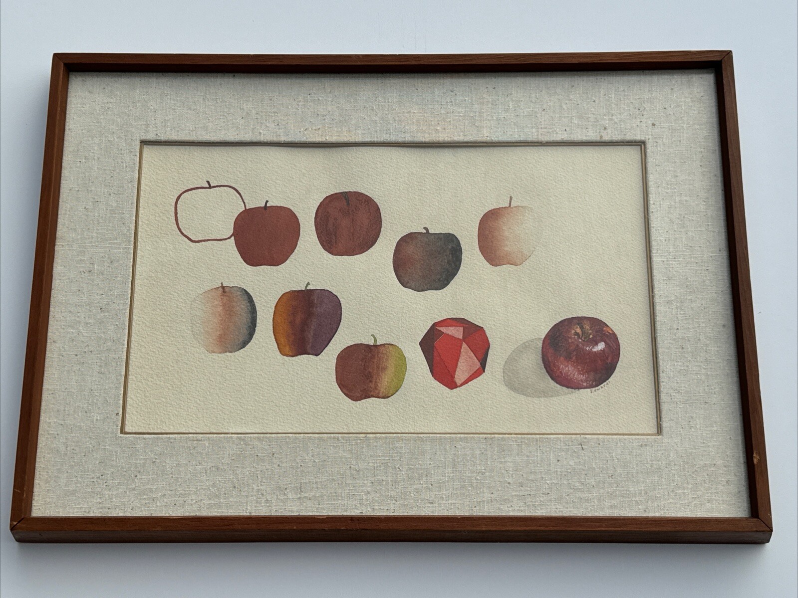 VINTAGE MODERNIST STUDY APPLE FRUIT MODERNISM SIGNED EDWARDS MID CENTURY ART