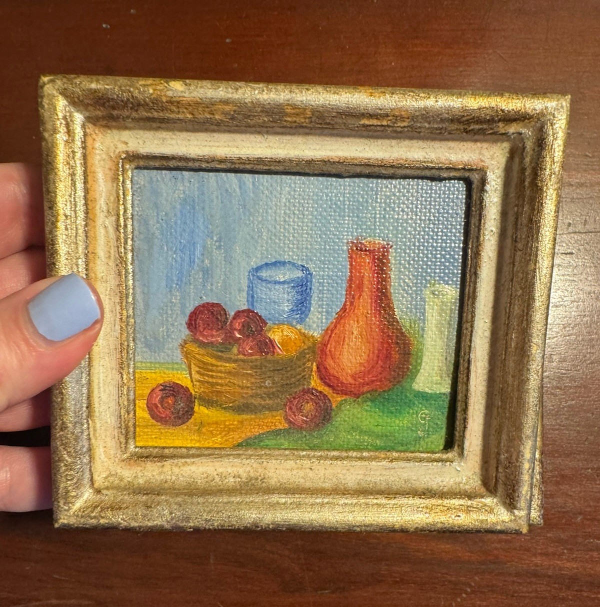 Vintage Miniatures Mini Set of 2 Oil Paintings By Grandma Johnson c. 1970’s – 4”