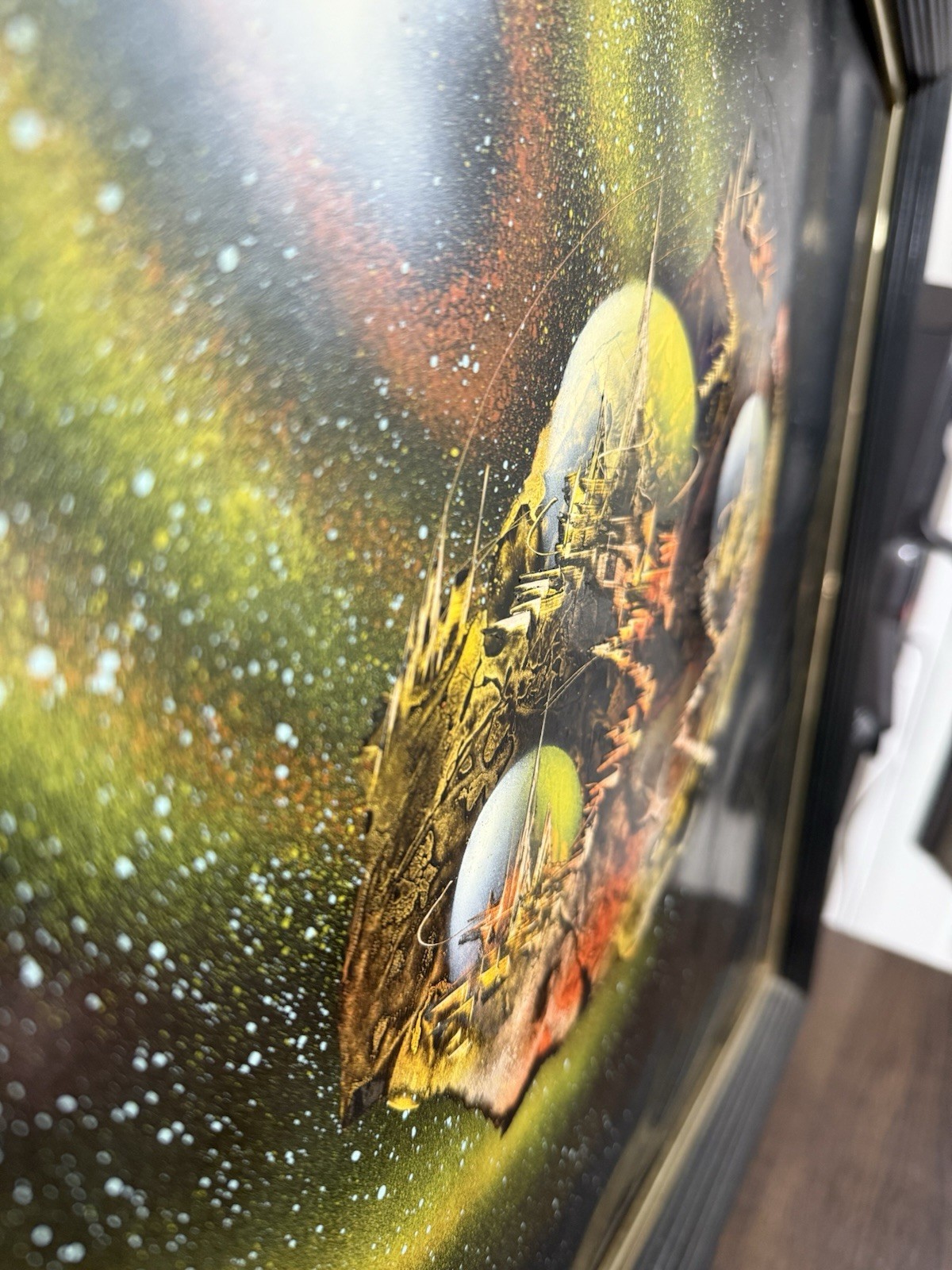 1995 Vintage Original Space Sci-Fi Spray Paint Art Framed and Signed – read desc