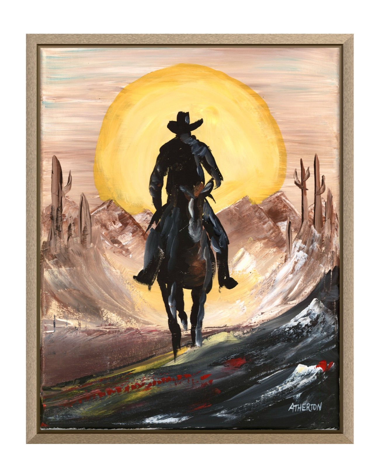 Atherton 11×14 Original Rugged Acrylic Painting «Desert Cowboy» hand signed