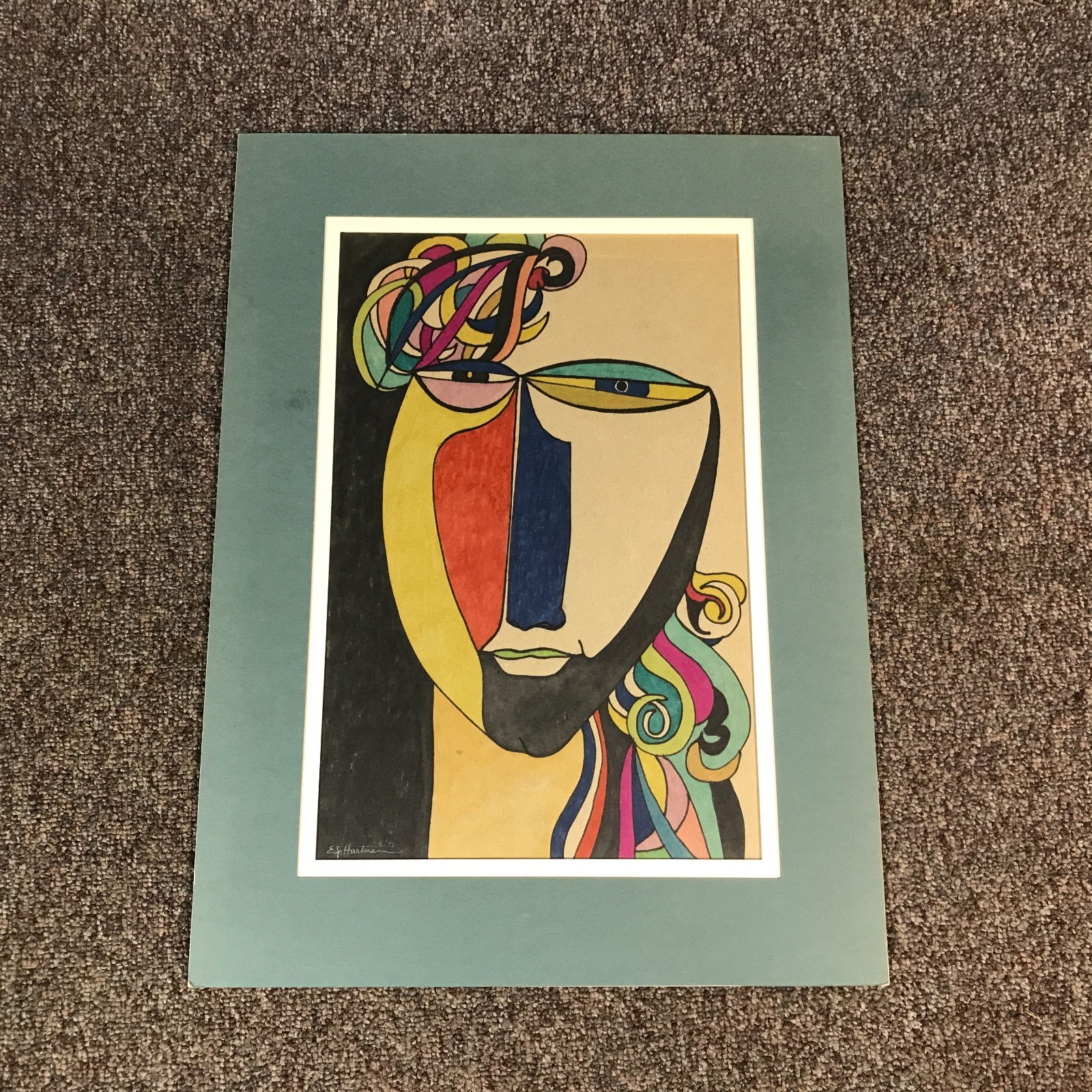 E. J. Hartmann (b. 1925) Surrealist Abstract Portrait of a Face, Signed