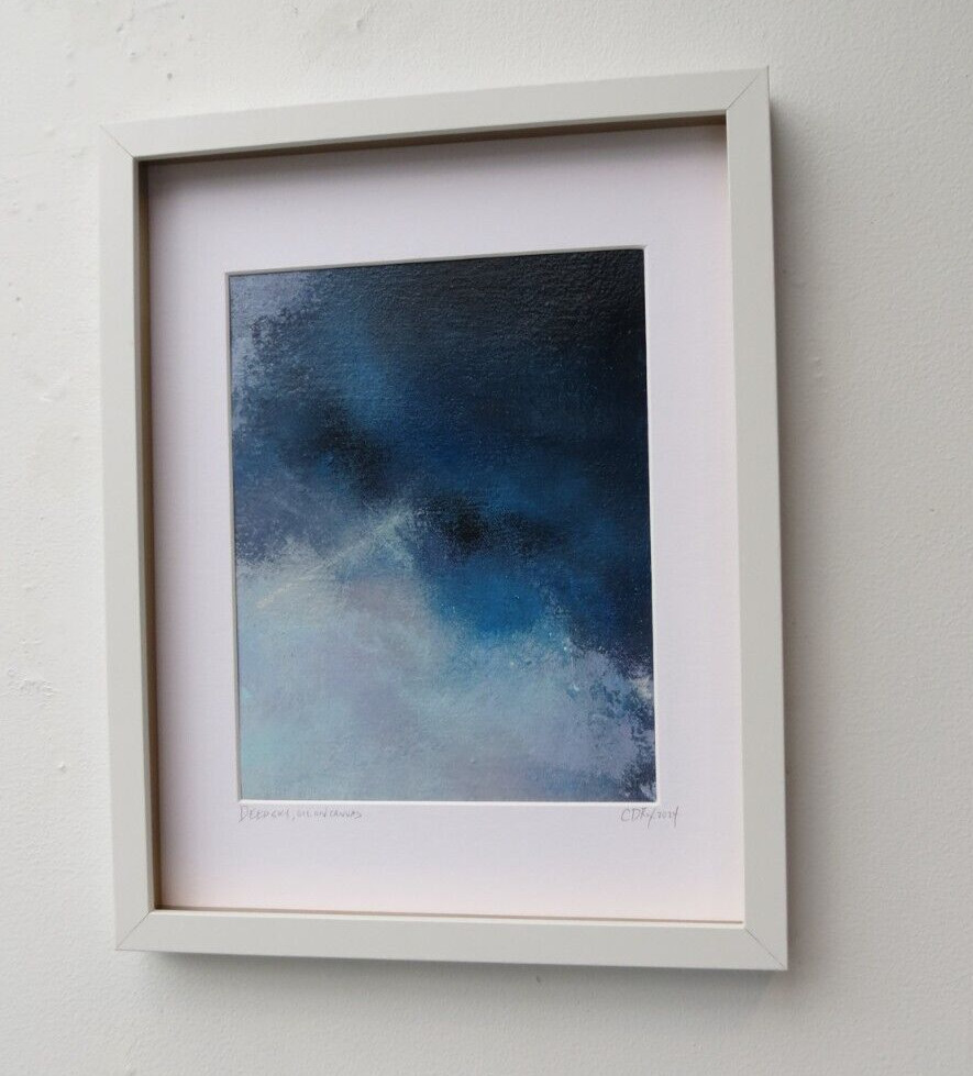 Original Oil and Pastel on Framed Canvas 2024. Abstract, Modern, Blue, White