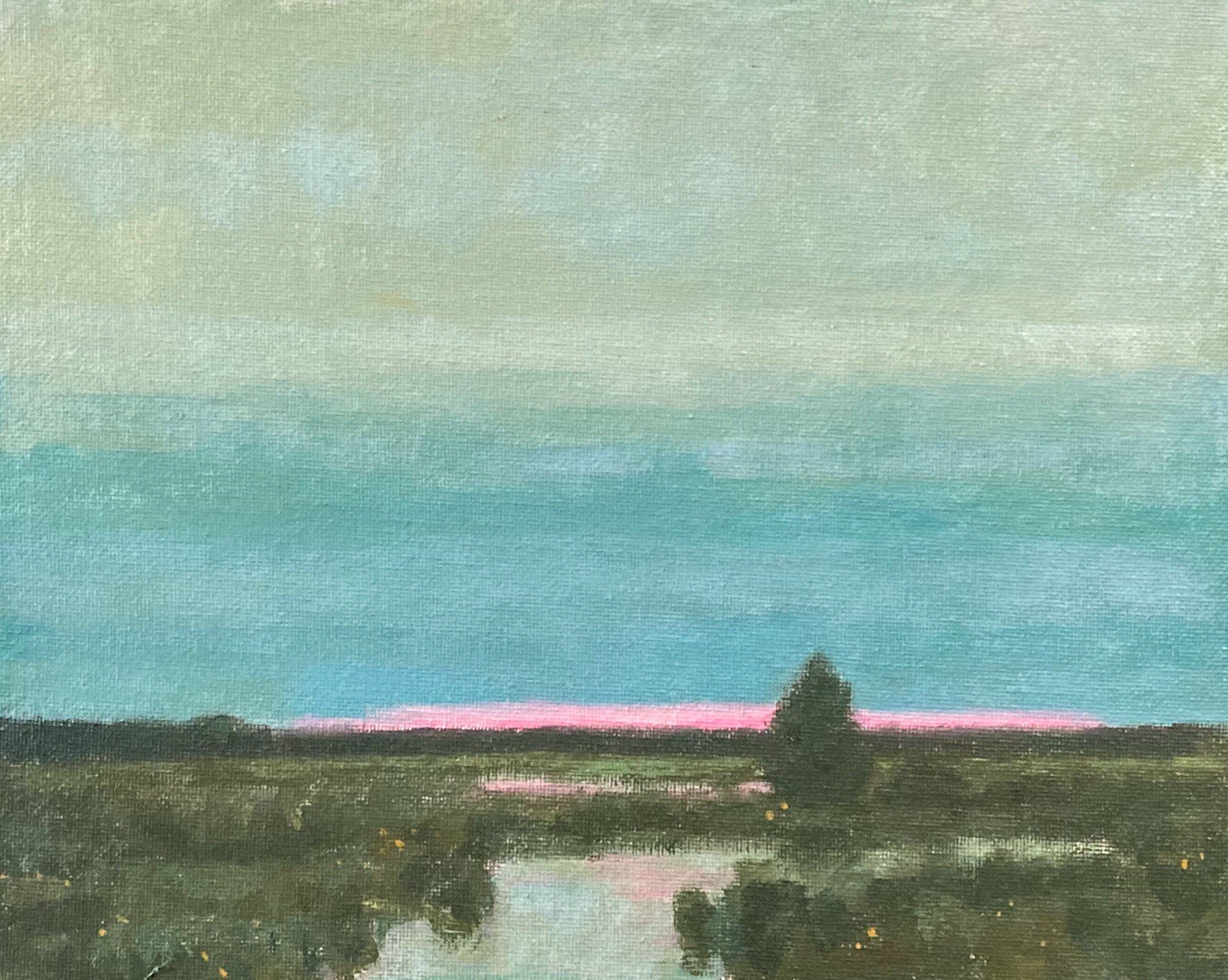 Coastal Marshland Creeks Dawn Pink Sky Landscape Art Oil Painting East Coast