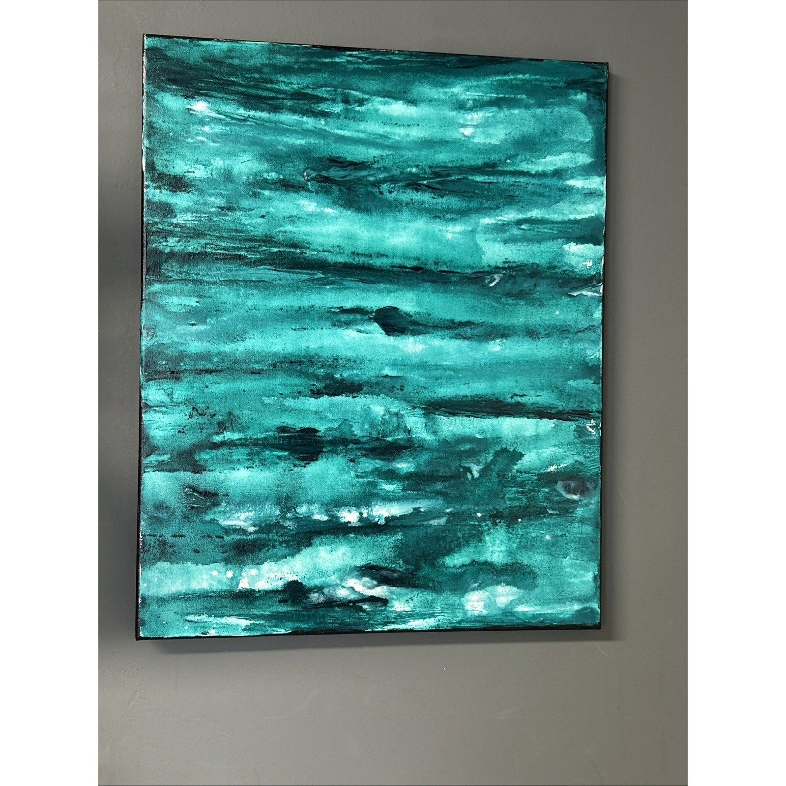 Canvas Painting 16 X 20 Acrylic Hand Painted Green Signed Titled Tranquility