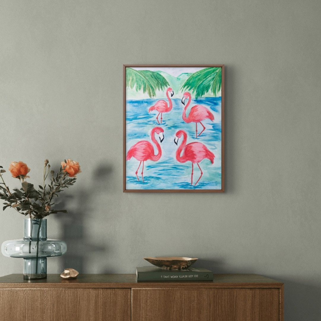 Original Flamingo Painting 11×14 Acrylic Canvas Tropical Bird Coastal Wall Art
