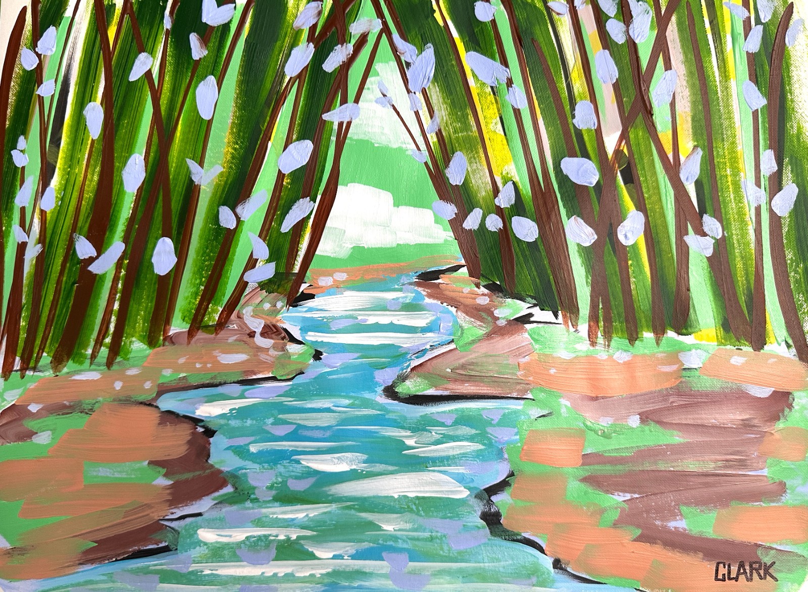 Original Abstract Forest Stream Acrylic Painting – 12×16″ Mixed Media Paper