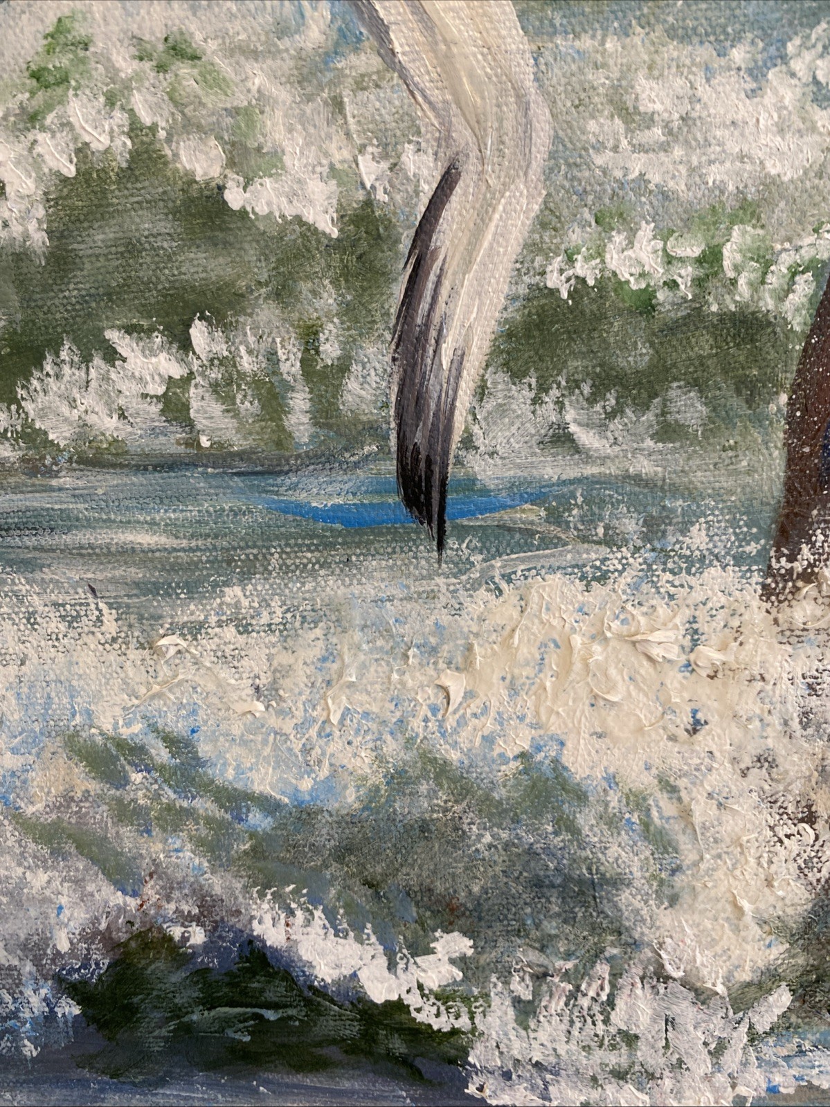 Seascape Lighthouse Acrylic Painting Signed WEBB Waves Crashing Rock Seagulls