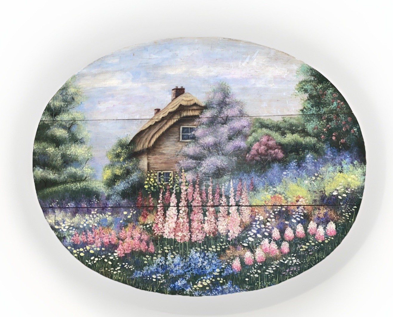 Vntg Original Cottage Painting On Wood Shabby Chic Country 19” X 15” Tray