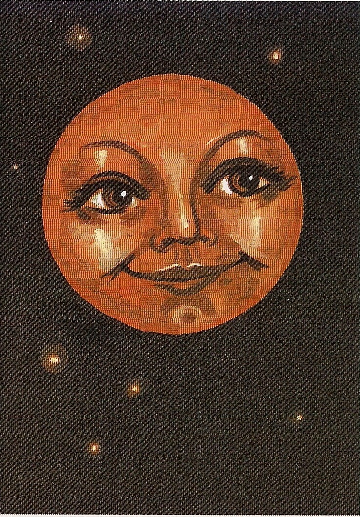 ACEO HALLOWEEN PRINT OF PAINTING RYTA MAGIC MAN ON THE MOON FOLK ART WHIMSICAL