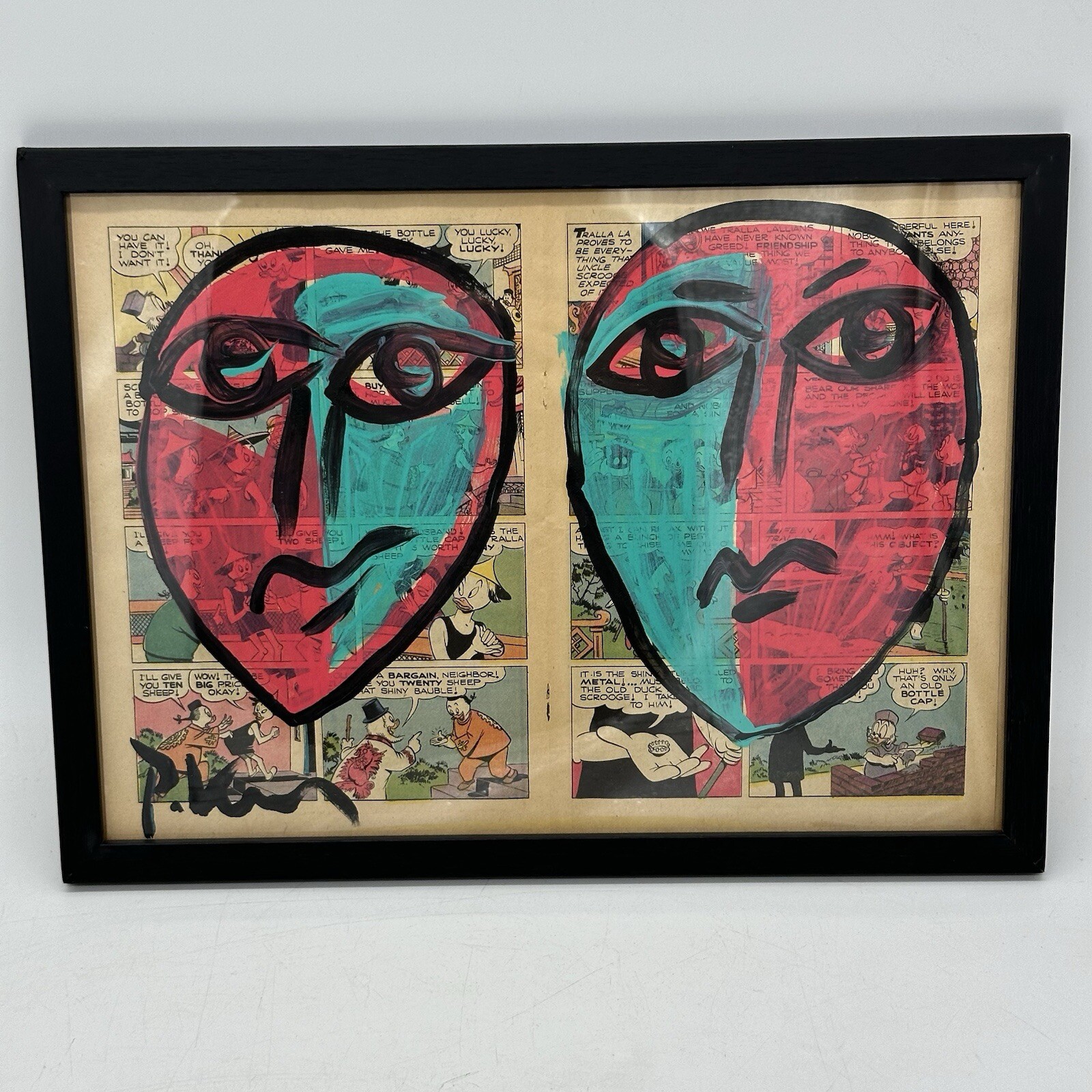 Peter R Keil Original Painting on Comic Book Page Abstract Expressionist 2 Faces