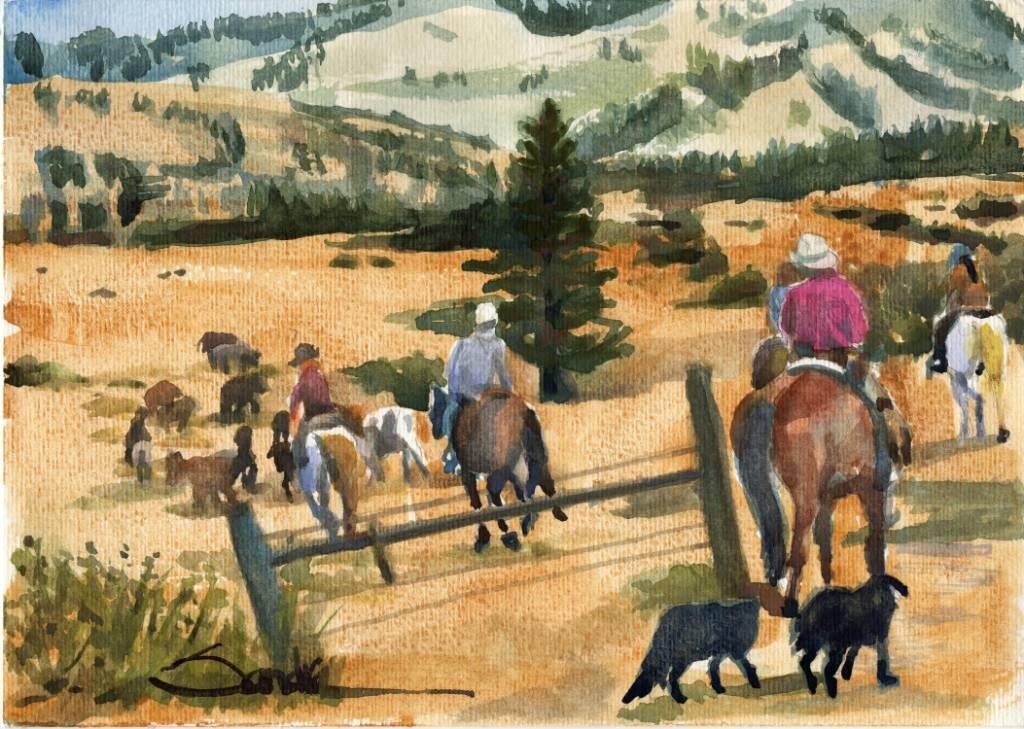 Riders ORIGINAL Watercolor Painting SandraWatercolors™ California Cowboy Ranch