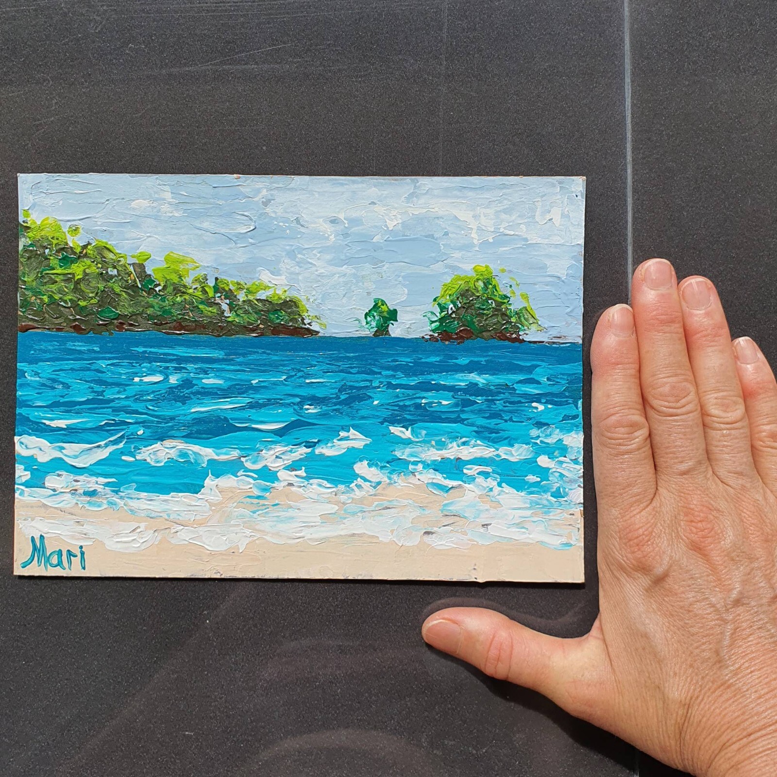 Seascape Painting Ocean Beach Original Acrylic Art 8×6 Tropical Island Decor
