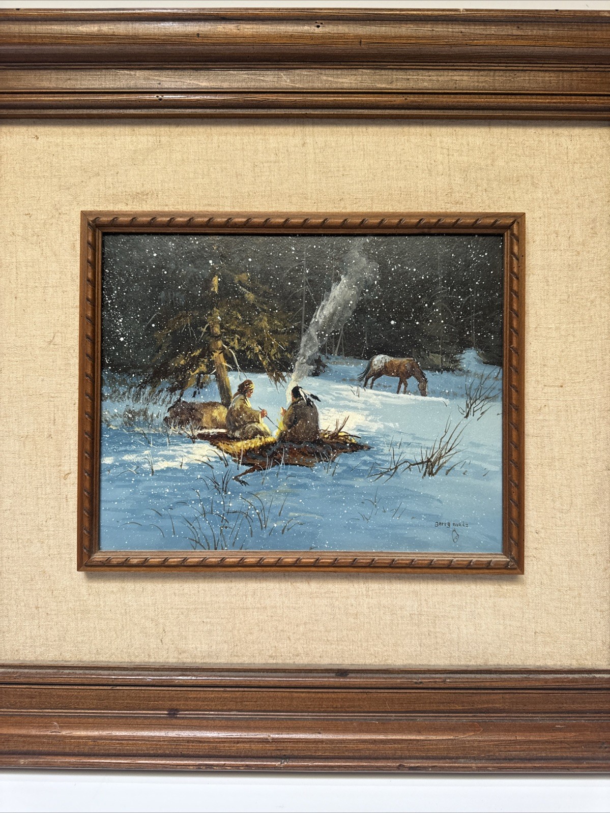 Gerry Metz Painting Indian Tribal Native American Landscape Famous Small Vintage