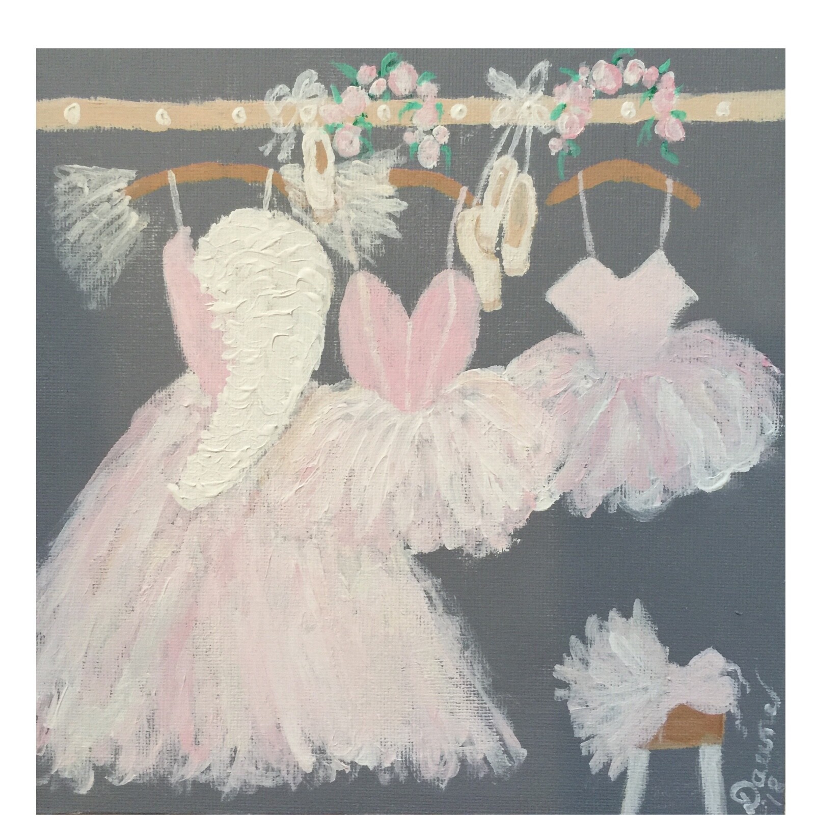 A Ballerina’s Dressing Room Ballet Tutu Flower Crowns wings Acrylic painting