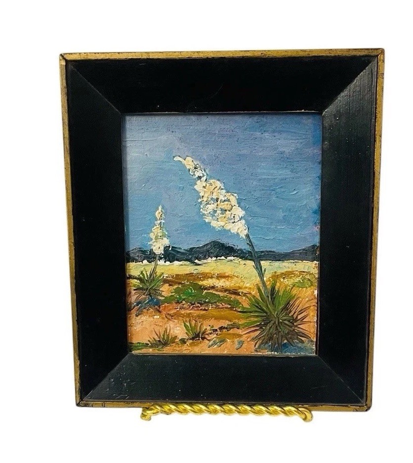 MCM AMERICAN SOUTHWEST LANDSCAPE YUCCA PLANTS BLOOMING OIL FIBERBOARD MINIATURE