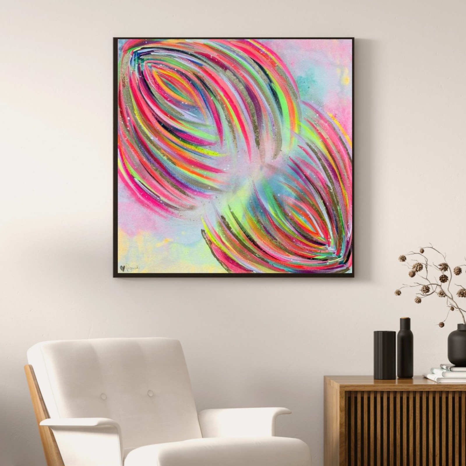 Rainbow Multiverse 20×20 Expressionist Floral Original Abstract Canvas Signed