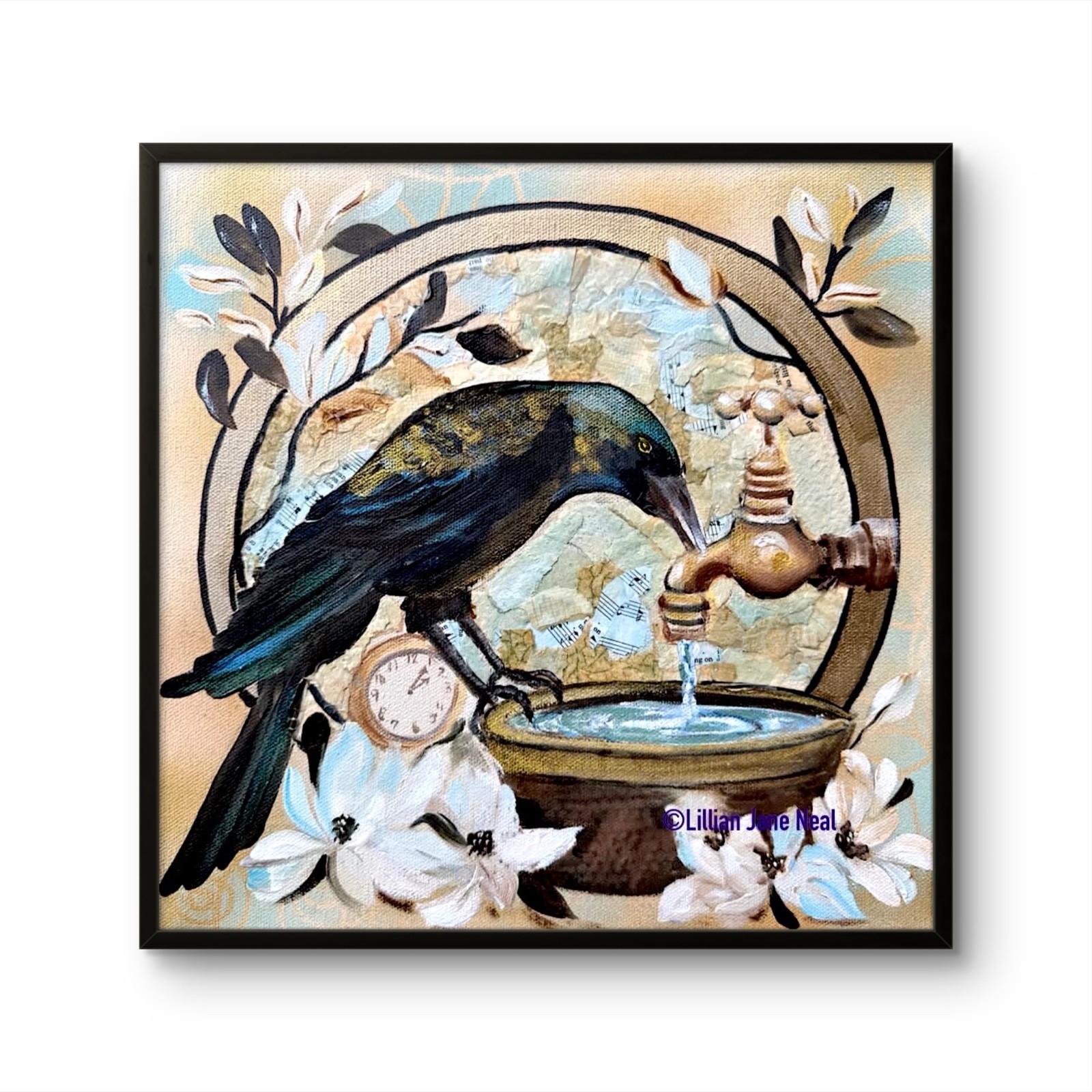12X12 Oil Painting Stylized Crow Canvas Original Home Decor