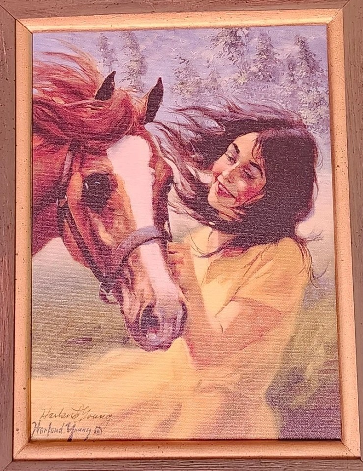 Harland Young Painting Giclee On Canvas «For The Love Of Horses» Framed Vintage