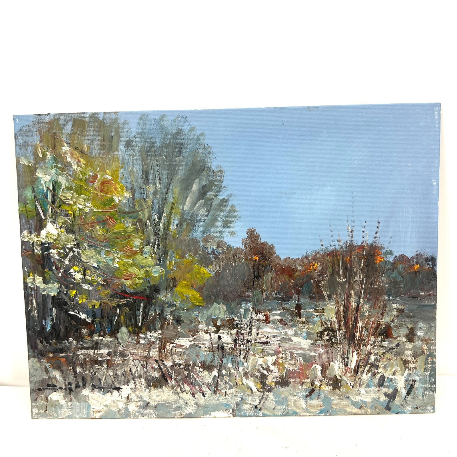 Original Artwork 9”x12” Oil Canvas Panel Glimpse of Winter Tadeusz Seidel