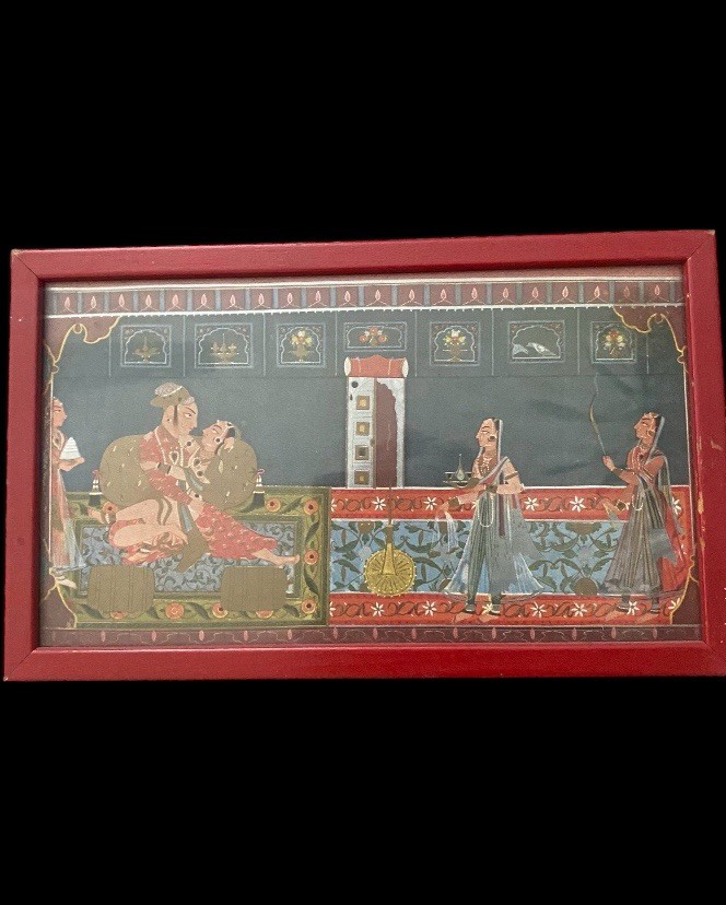 Vintage Ethnic Traditional Indian Folk Art-Size: 11x 7 (approx)-Framed