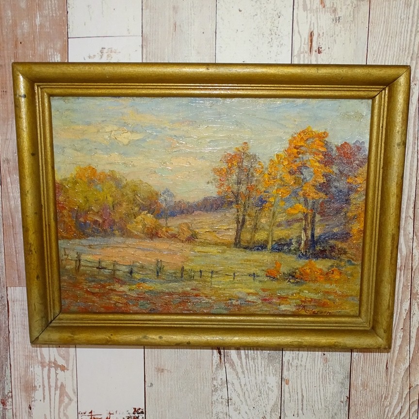Early 20thC Autumn Landscape Impressionist Oil Painting Signed A. E. Anderson