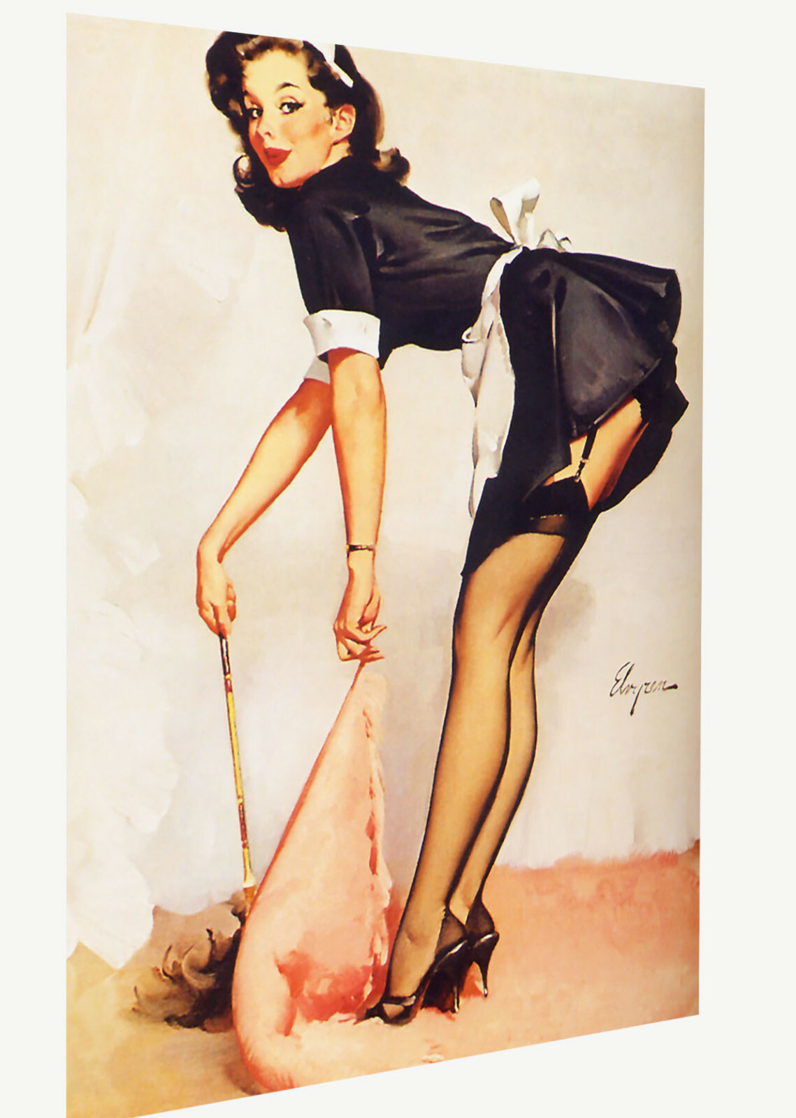 Vintage print art model poster canvas Gil Elvgren painting french maid