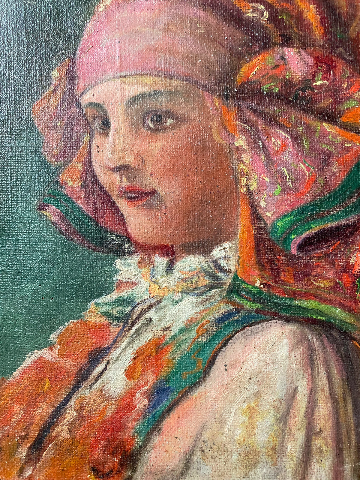 Oil painting around 1880 girl in costume portrait young lady Italy ? Austria?
