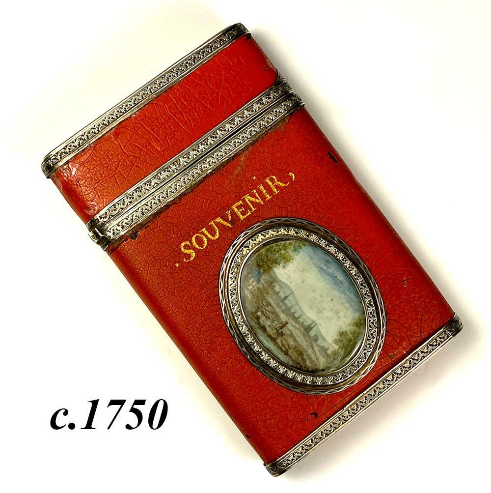 Antique French Vernis Martin Nécessaire, Sterling Silver and Miniature Painting