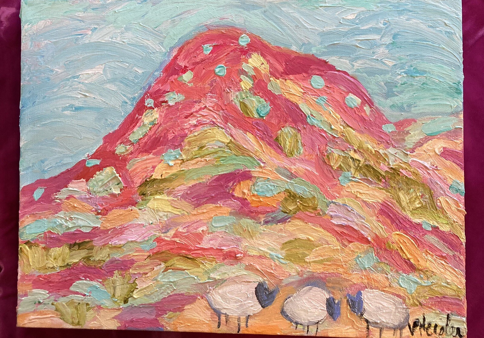 Southwest Hills With Grazing Sheep An Acrylic Original Painting 16”x12”x1.5”