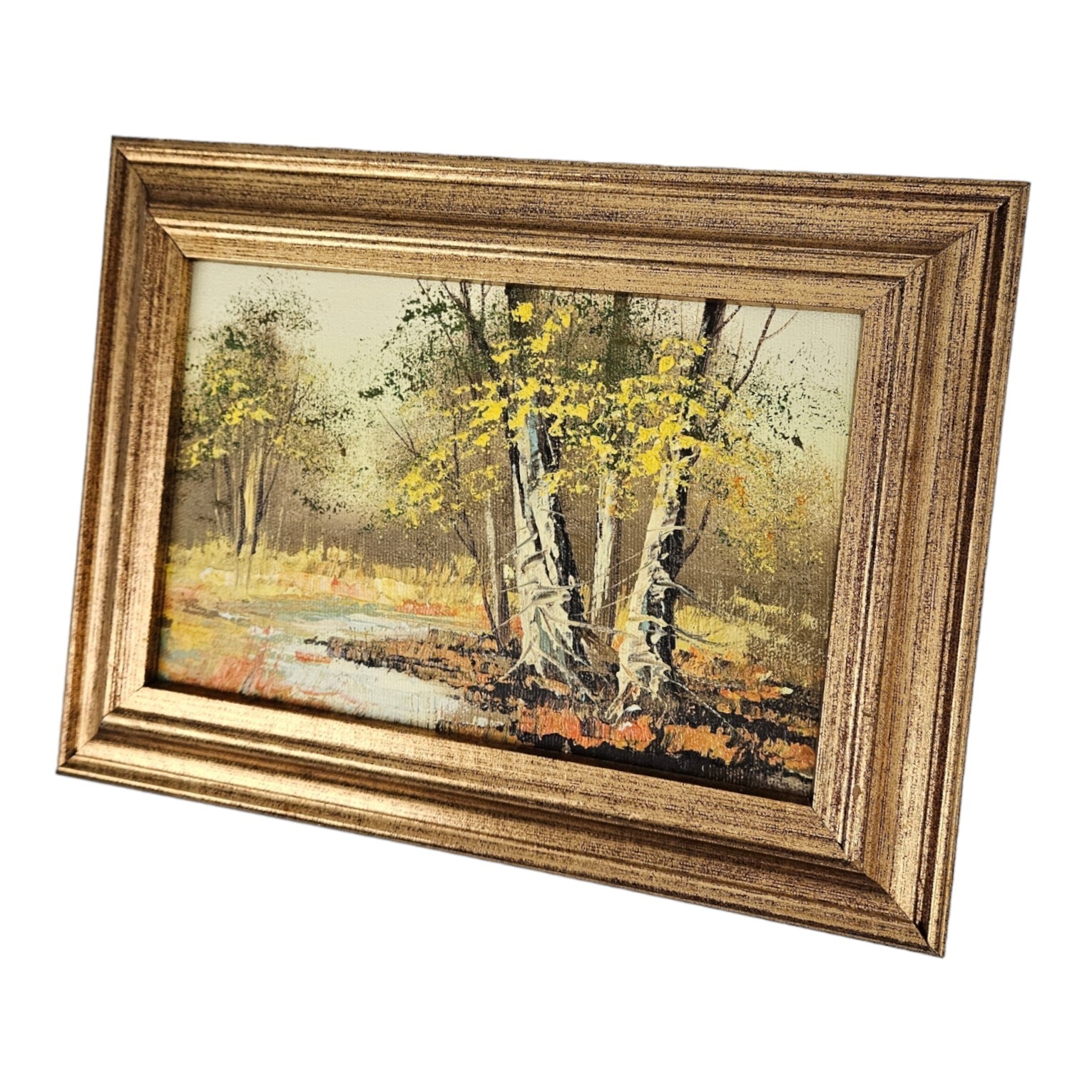Vintage Autumn Woods Landscape Oil Painting Framed MCM