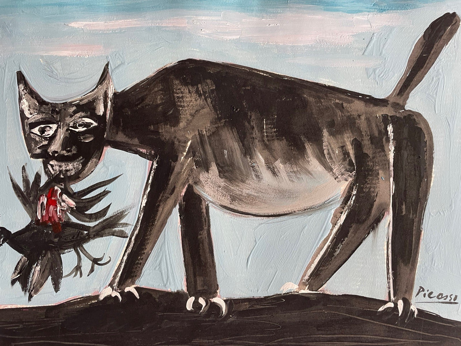 Picasso Pablo Original Painting Cat Bird Animal Artist Spain Artist Rare Art F24