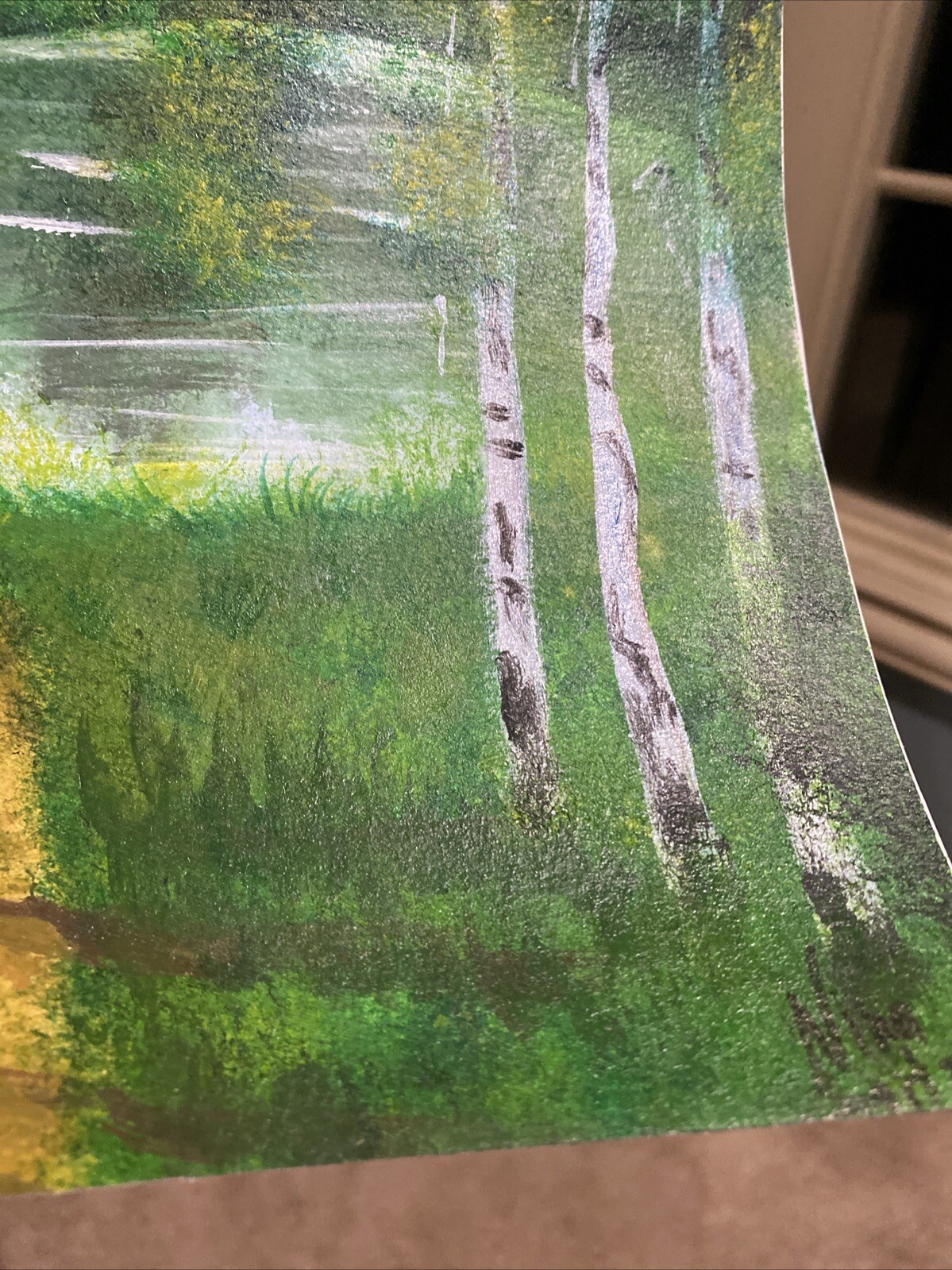 Birch Forest And River,landscape Abstract Acrylic Painting On Paper 10,5/13,5